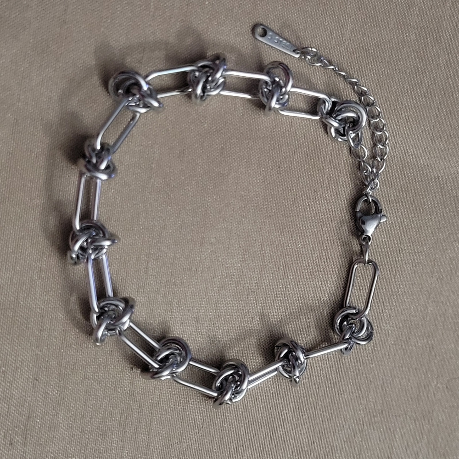 Stainless Steel Knotted Chain Link Silver Bracelet